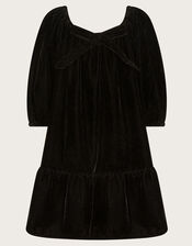 Velour Bow Dress, Black (BLACK), large