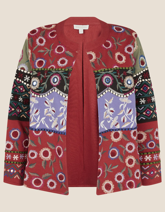 Embroidered Patchwork Jacket Red | Cardigans | Monsoon UK.
