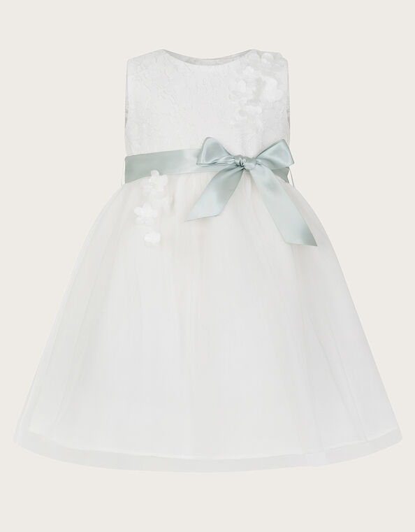 White Baby Pearls Frock with Purple Bow