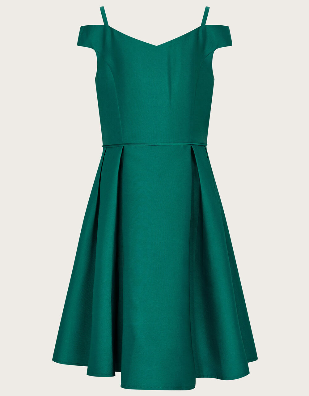 Duchess Twill Bardot Prom Dress Green