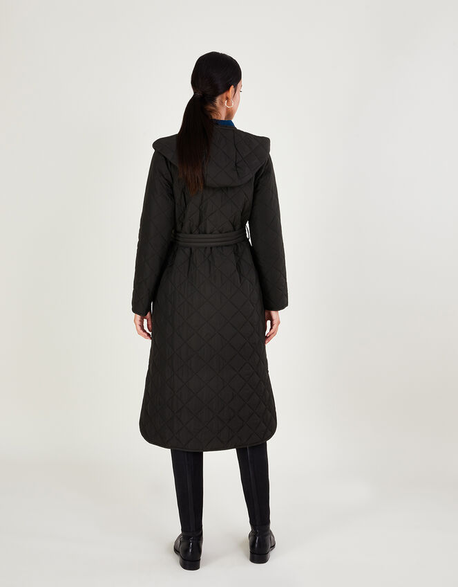 Quinn Quilted Hooded Longline Coat in Recycled Polyester Black