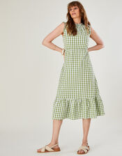 Gingham Print Tiered Dress, Green (GREEN), large