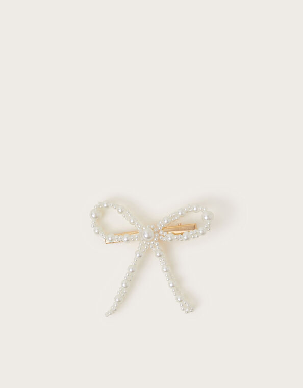 Pearl Bow Hair Clip, , large