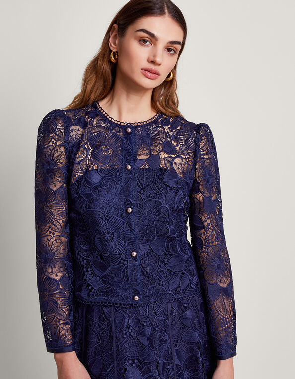 Abelia Lace Jacket, Blue (NAVY), large