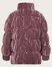 Crushed Velvet Puffer Jacket, Pink (PINK), large