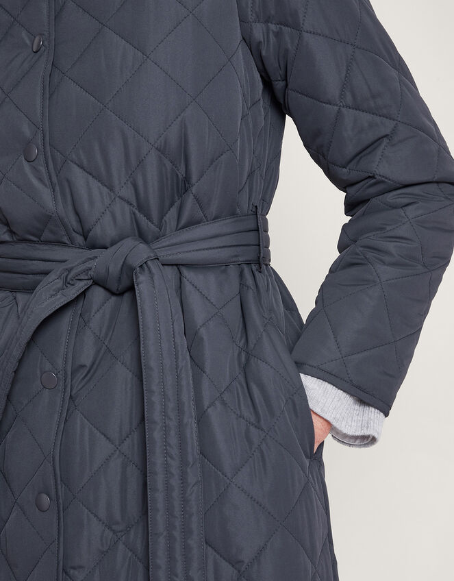 Quinn Quilted Hooded Longline Coat in Recycled Polyester, Grey (GREY), large