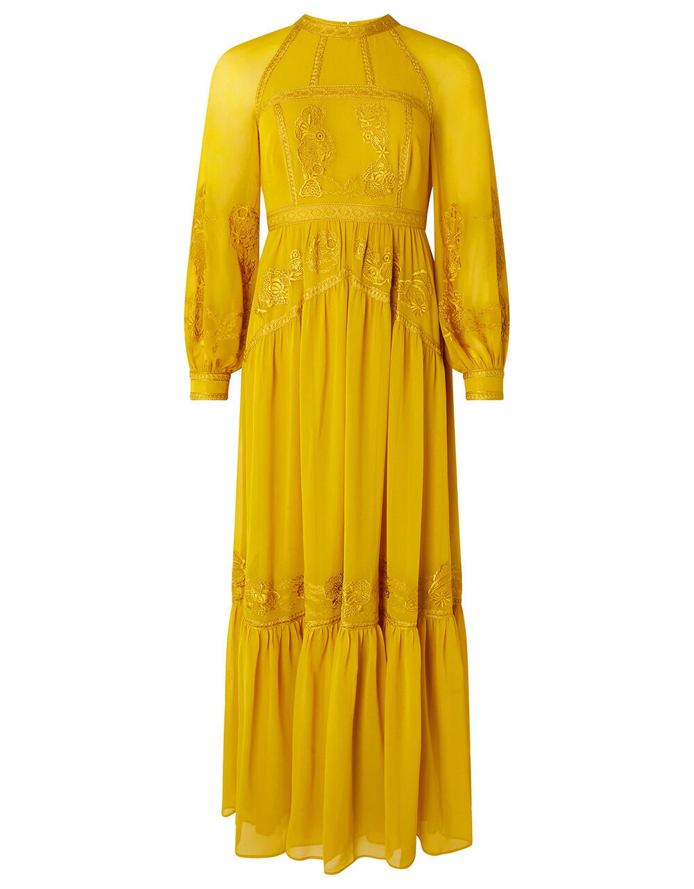 Florence Embroidered Long-Sleeve Maxi Dress Yellow | Evening Dresses ...