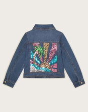 Sequin Denim Jacket, Blue (BLUE), large