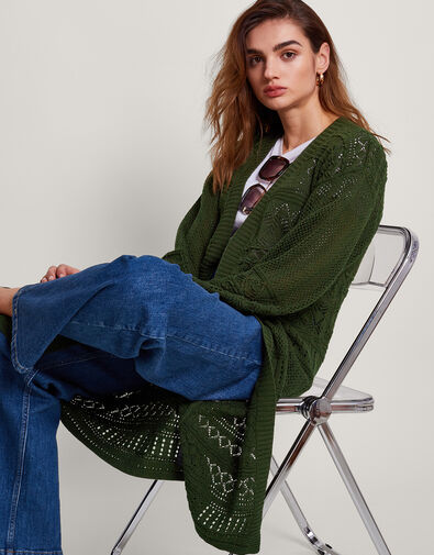 Phea Pointelle Cardigan, Green (KHAKI), large