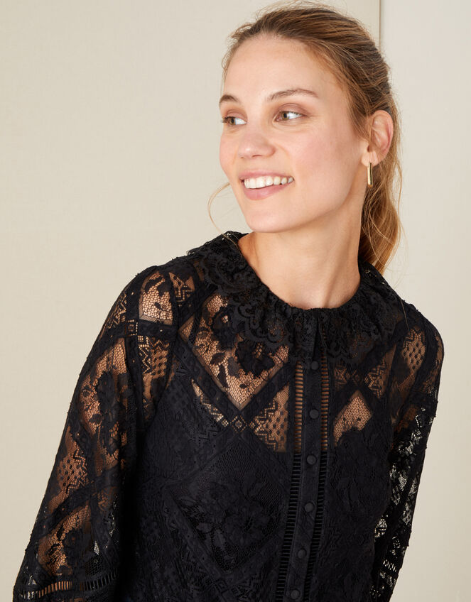 Leila Collared Lace Blouse Black