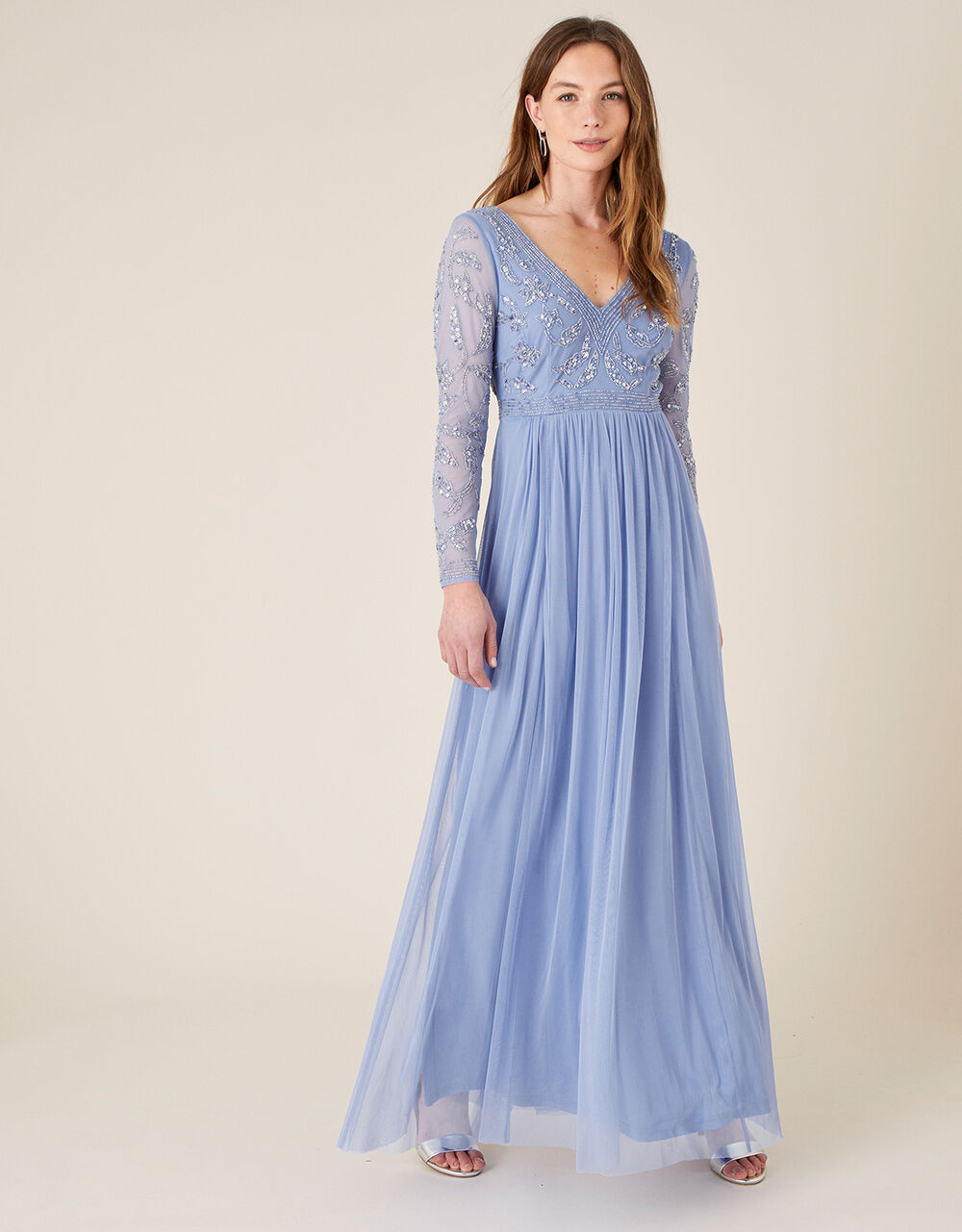 ARTISAN Leela Embroidered Maxi Dress Blue | Evening Dresses | Monsoon UK.