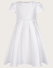 Pearl Belt Henrietta Duchess Dress, Ivory (IVORY), large