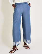 Talia Embroidered Trousers, Blue (DENIM BLUE), large