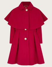 Detachable Cape Collared Coat, Red (RED), large