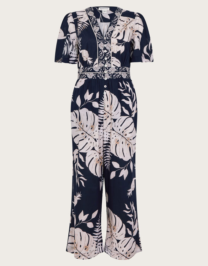 Petra Palm Print Jumpsuit, Black (BLACK), large